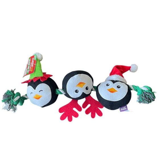 Multipet Holiday Penguin Dog Toy  Rope Combo 17" Christmas stocking stuffer - Picture 1 of 6